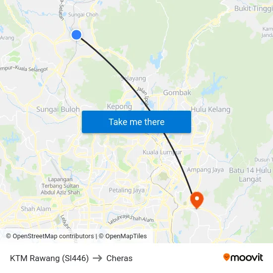 KTM Rawang (Sl446) to Cheras map
