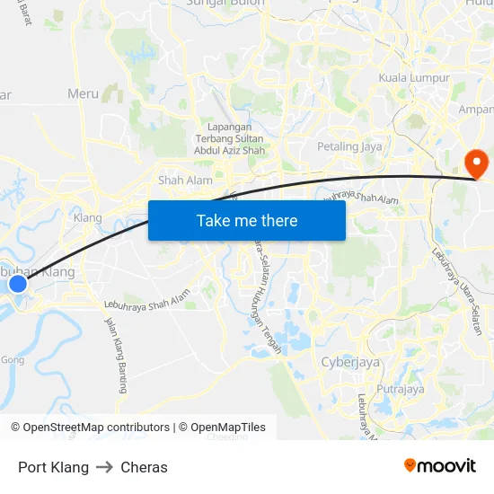 Port Klang to Cheras map