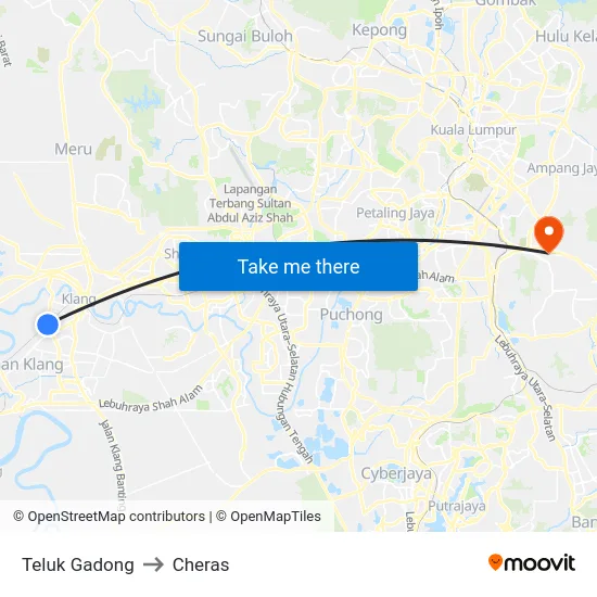 Teluk Gadong to Cheras map