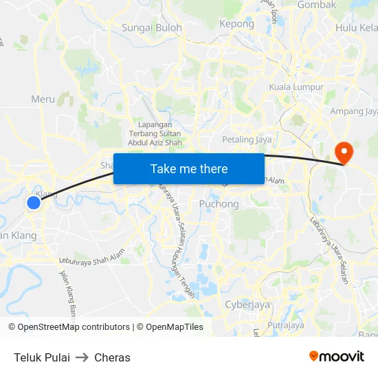 Teluk Pulai to Cheras map