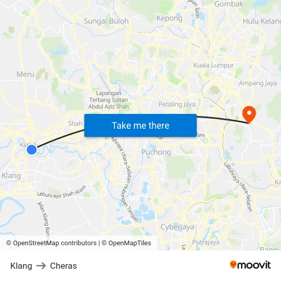 Klang to Cheras map