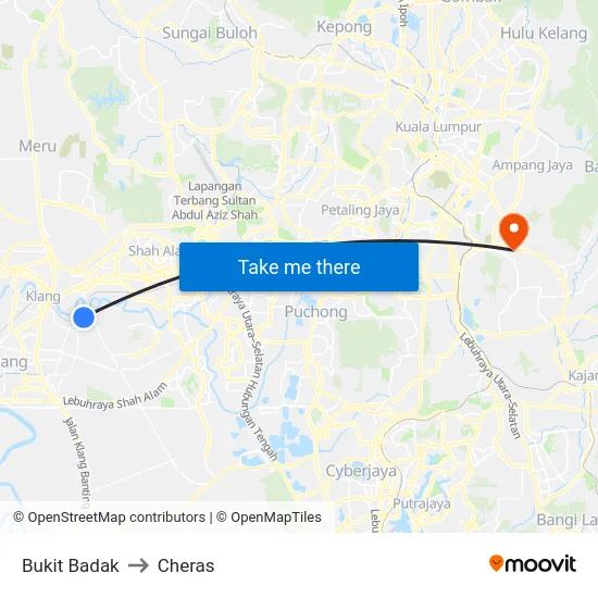 Bukit Badak to Cheras map