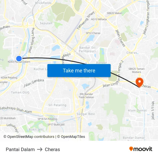 Pantai Dalam to Cheras map