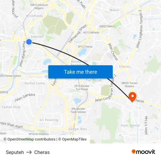 Seputeh to Cheras map