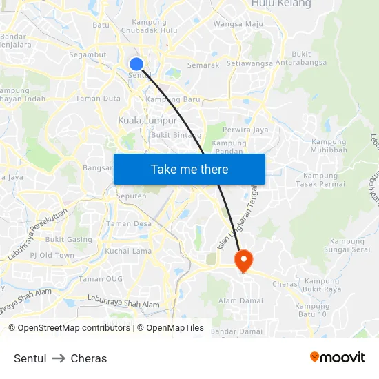 Sentul to Cheras map
