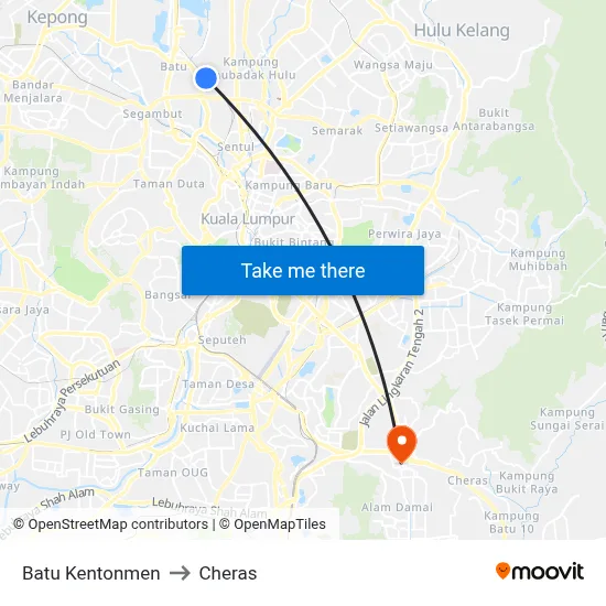 Batu Kentonmen to Cheras map