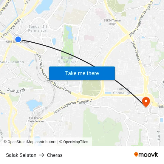 Salak Selatan to Cheras map