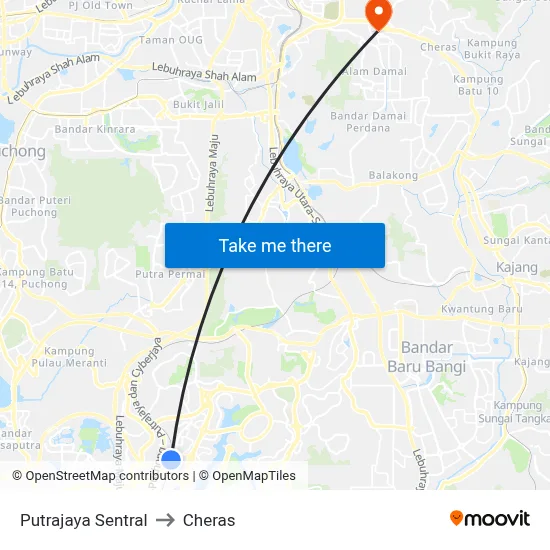 Putrajaya Sentral to Cheras map