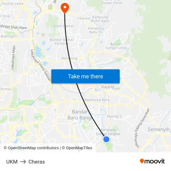 UKM to Cheras map