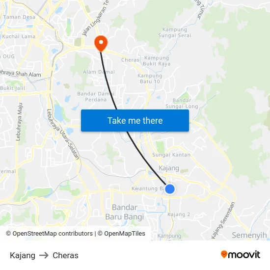 Kajang to Cheras map