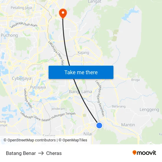 Batang Benar to Cheras map