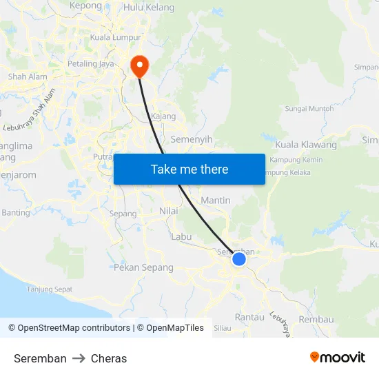 Seremban to Cheras map