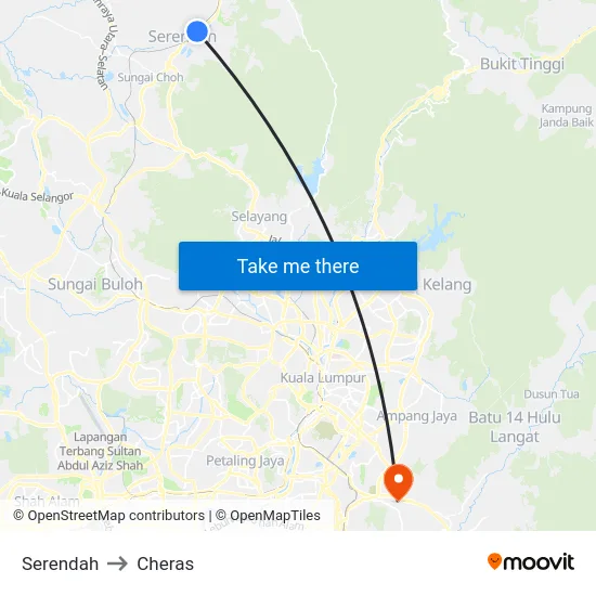 Serendah to Cheras map