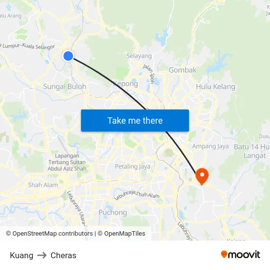Kuang to Cheras map