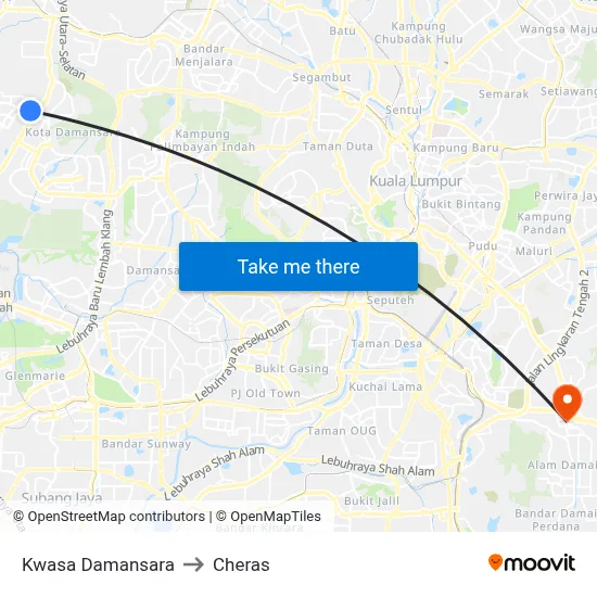 Kwasa Damansara to Cheras map