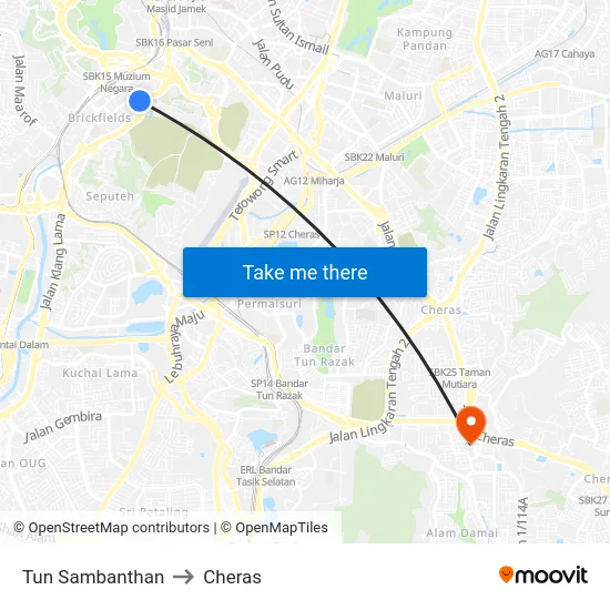 Tun Sambanthan to Cheras map