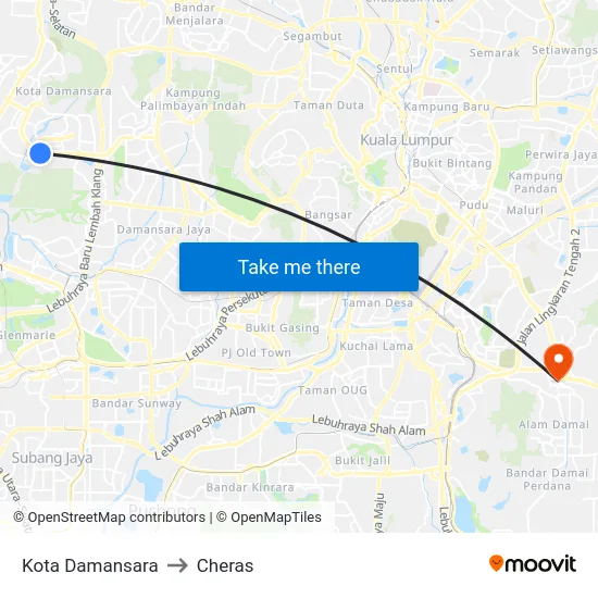 Kota Damansara to Cheras map