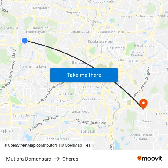 Mutiara Damansara to Cheras map