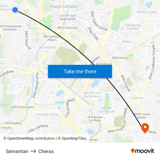Semantan to Cheras map