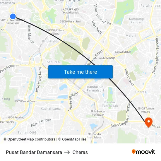 Pusat Bandar Damansara to Cheras map