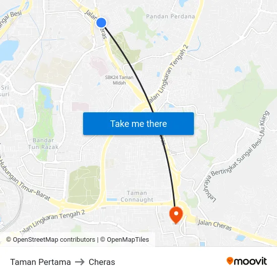 Taman Pertama to Cheras map