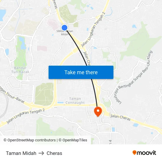 Taman Midah to Cheras map