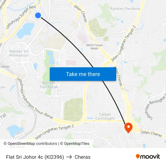 Flat Sri Johor 4c (Kl2396) to Cheras map