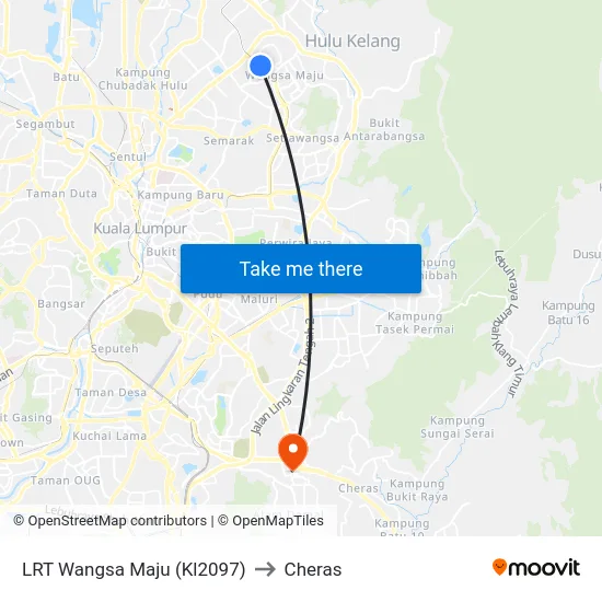 LRT Wangsa Maju (Kl2097) to Cheras map