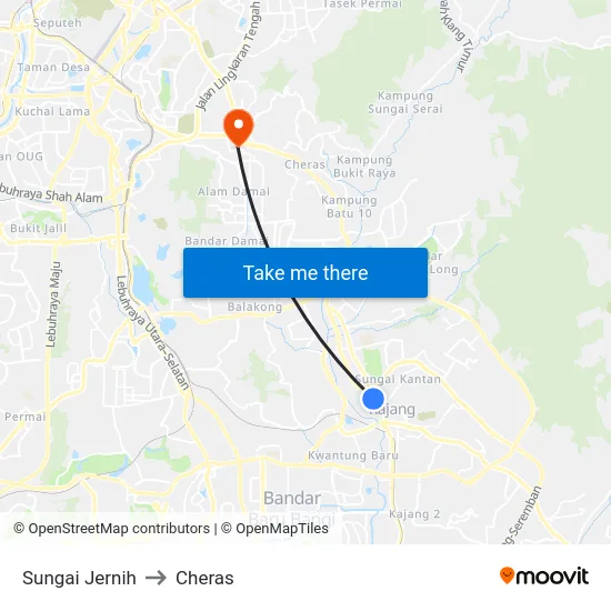 Sungai Jernih to Cheras map