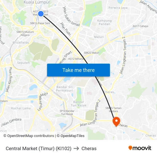 Central Market (Timur) (Kl102) to Cheras map