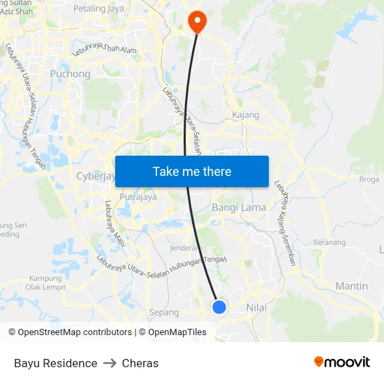 Bayu Residence to Cheras map