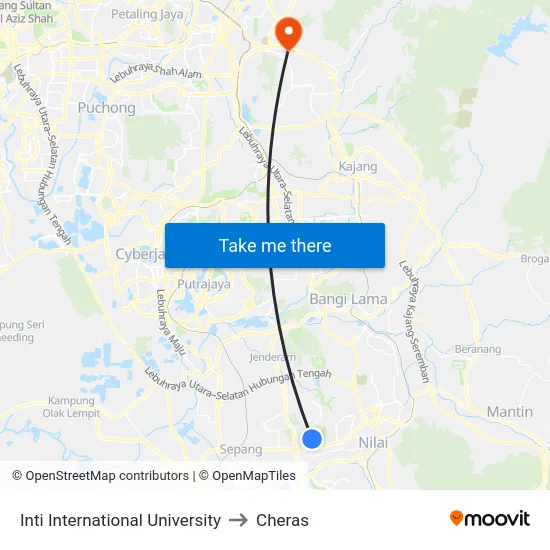 Inti International University to Cheras map