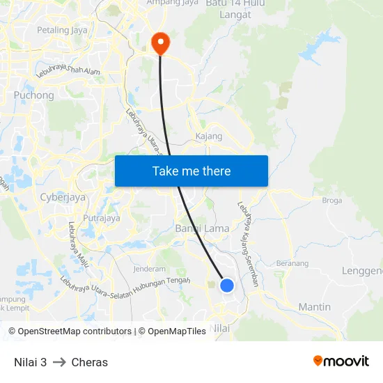 Nilai 3 to Cheras map