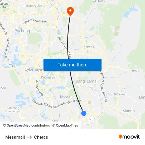 Mesamall to Cheras map