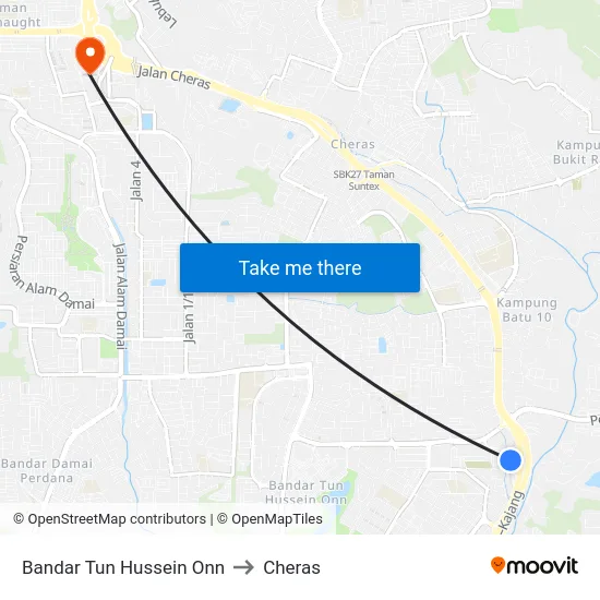 Bandar Tun Hussein Onn to Cheras map