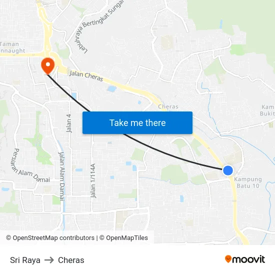 Sri Raya to Cheras map