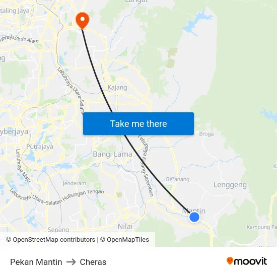 Pekan Mantin to Cheras map