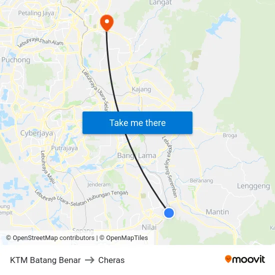 KTM Batang Benar to Cheras map