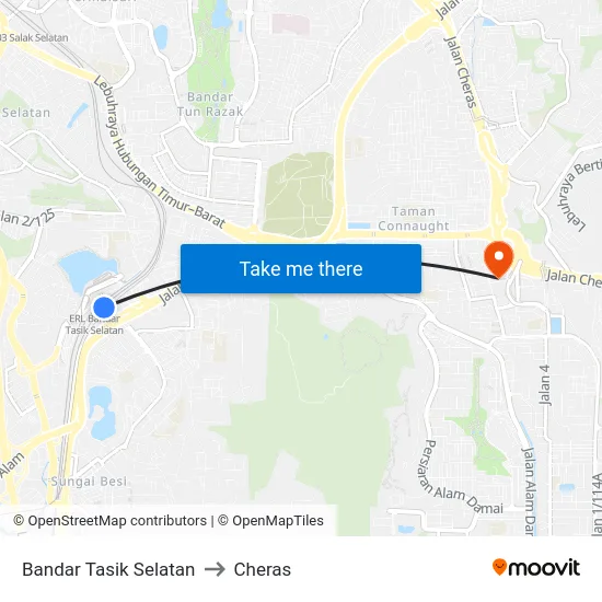 Bandar Tasik Selatan to Cheras map