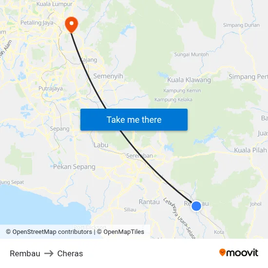 Rembau to Cheras map
