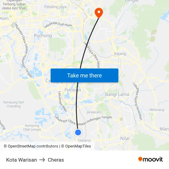 Kota Warisan to Cheras map