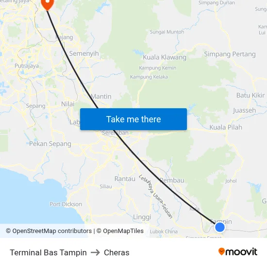Terminal Bas Tampin to Cheras map