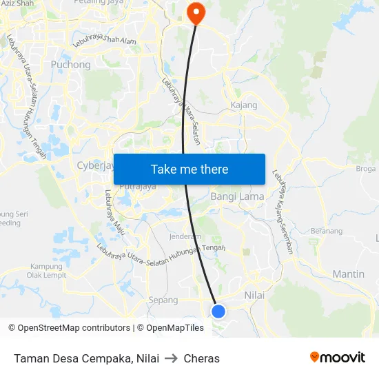 Taman Desa Cempaka, Nilai to Cheras map