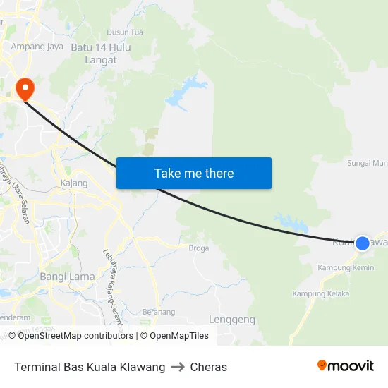 Terminal Bas Kuala Klawang to Cheras map