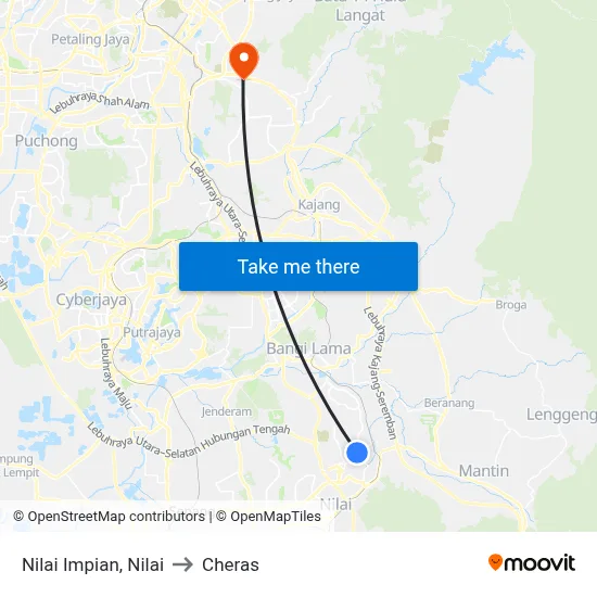 Nilai Impian, Nilai to Cheras map