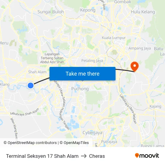 Terminal Seksyen 17 Shah Alam to Cheras map