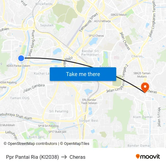 Ppr Pantai Ria (Kl2038) to Cheras map