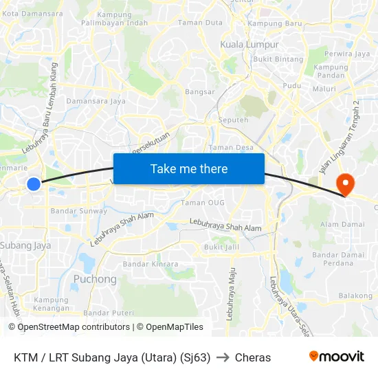 KTM / LRT Subang Jaya (Utara) (Sj63) to Cheras map
