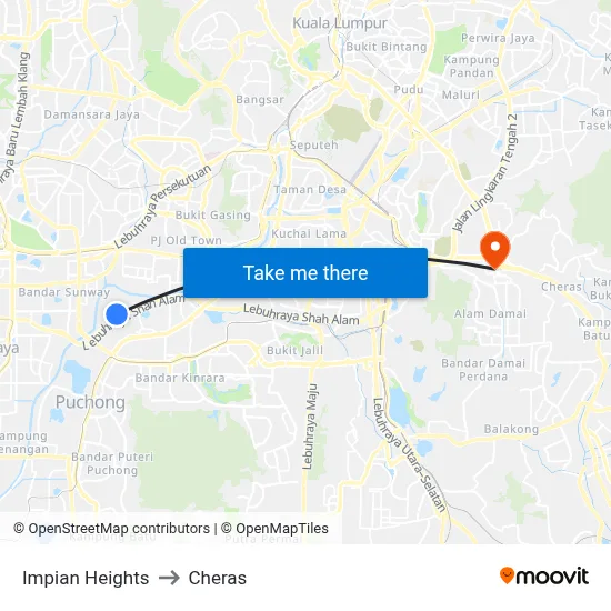 Impian Heights to Cheras map