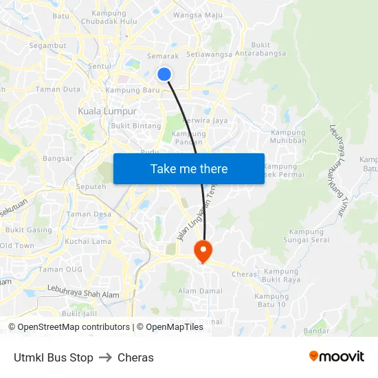 Utmkl Bus Stop to Cheras map